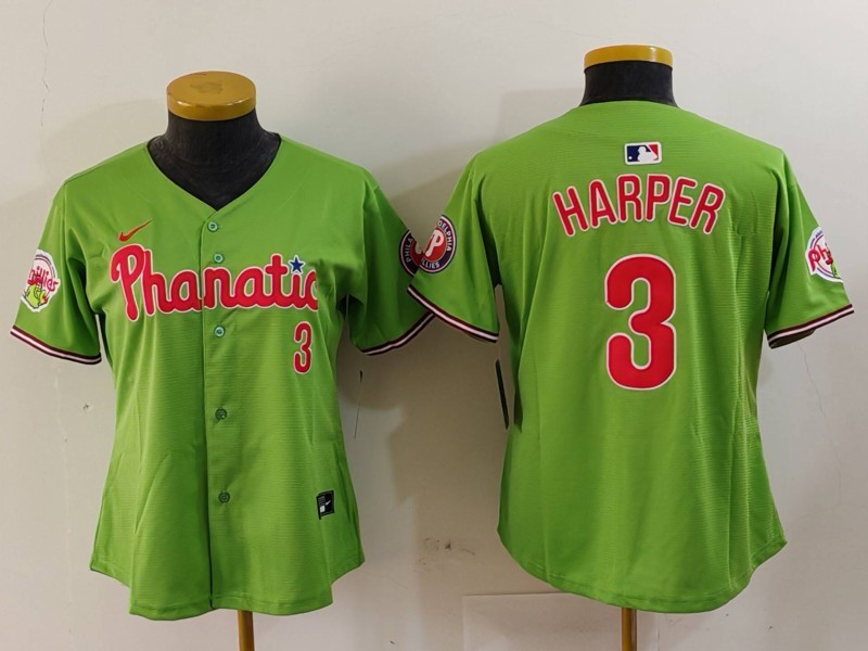 Women's Philadelphia Phillies Custom Green With Patch Stitched Baseball Jersey(Run Small)